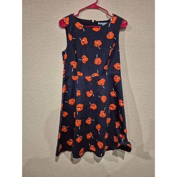 Draper James Women's Poppy Ponte A-Line Floral Motif Dress Size 6 Navy/Orange - Picture 1 of 6